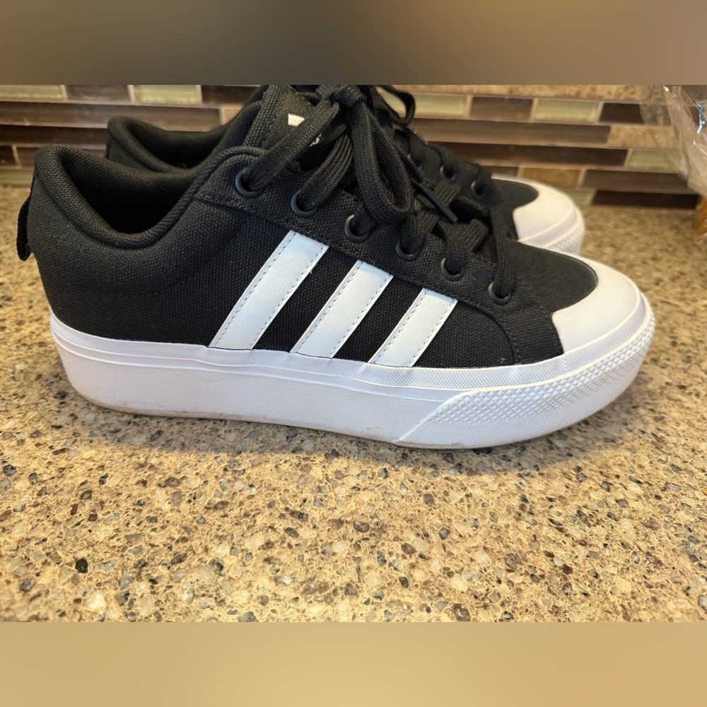 Adidas Black and White Platform Shoes